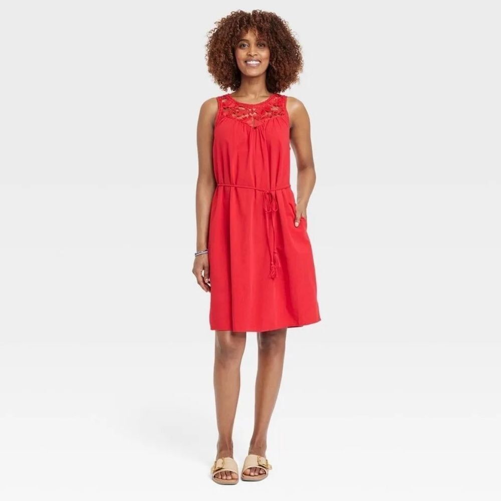 Knox Rose Red Belted Crochet Dress with Pockets Size XL